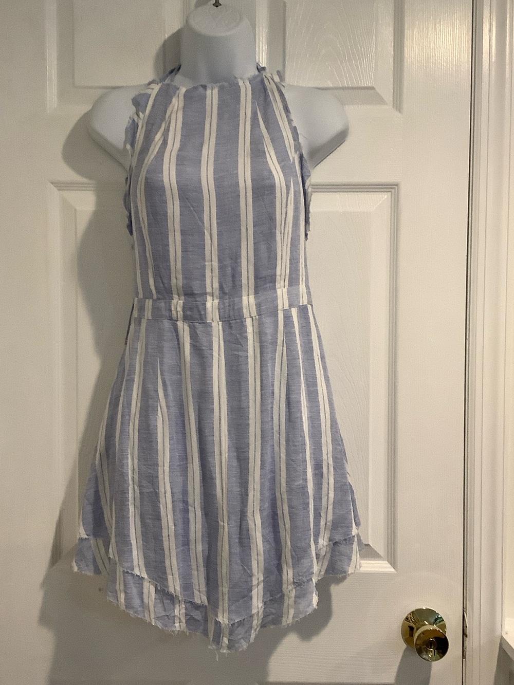 SKYLAR + MADISON Blue/White Backless Coastal Cowgirl Handkerchief Halter Dress M